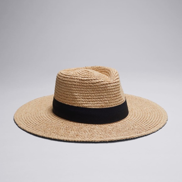 & Other Stories Accessories - NEW & OTHER STORIES Grosgrain-Trimmed Straw Hat Tan Natural Black